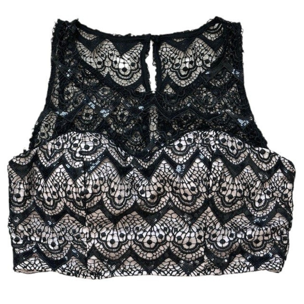 Black Lace Crop Top Sleeveless Party Tank Blouse Sexy Festival Size 15 Jr‎